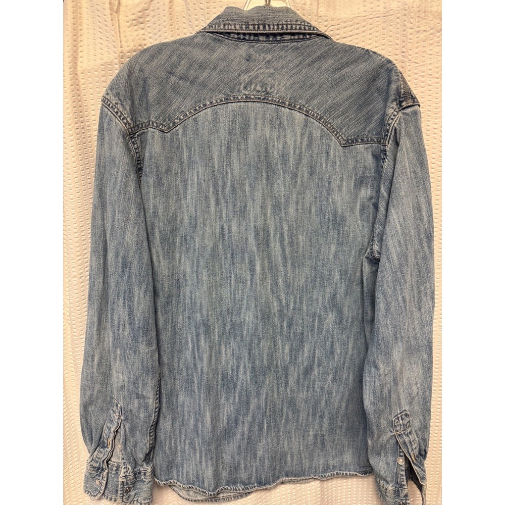 Levis Pearl Snap Denim Long Sleeve Blue Shirt Mens Western Red Tab Sz L - Picture 14 of 16